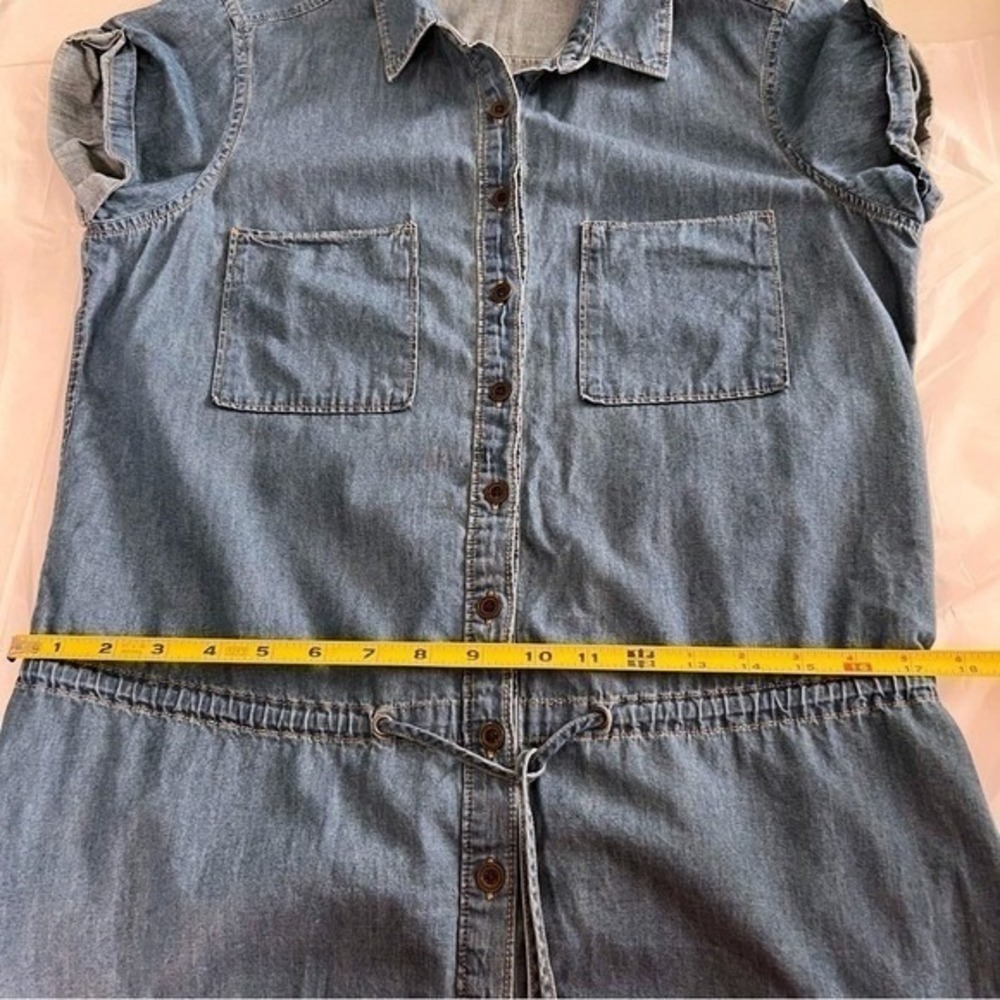 PAIGE Flyer Denim Short Sleeve Drawstring Waist Mini Shirtdress Size M - Picture 8 of 15
